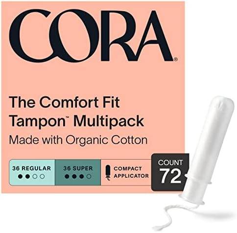 Cora Organic Applicator Tampon Multipack | 18 Regular & 18 Super Absorbency | 100% Organic Cotton, Unscented, Plant-Based Compact Applicator | Leak Protection Easy Insertion Non-Toxic - Concordia Style Boutique