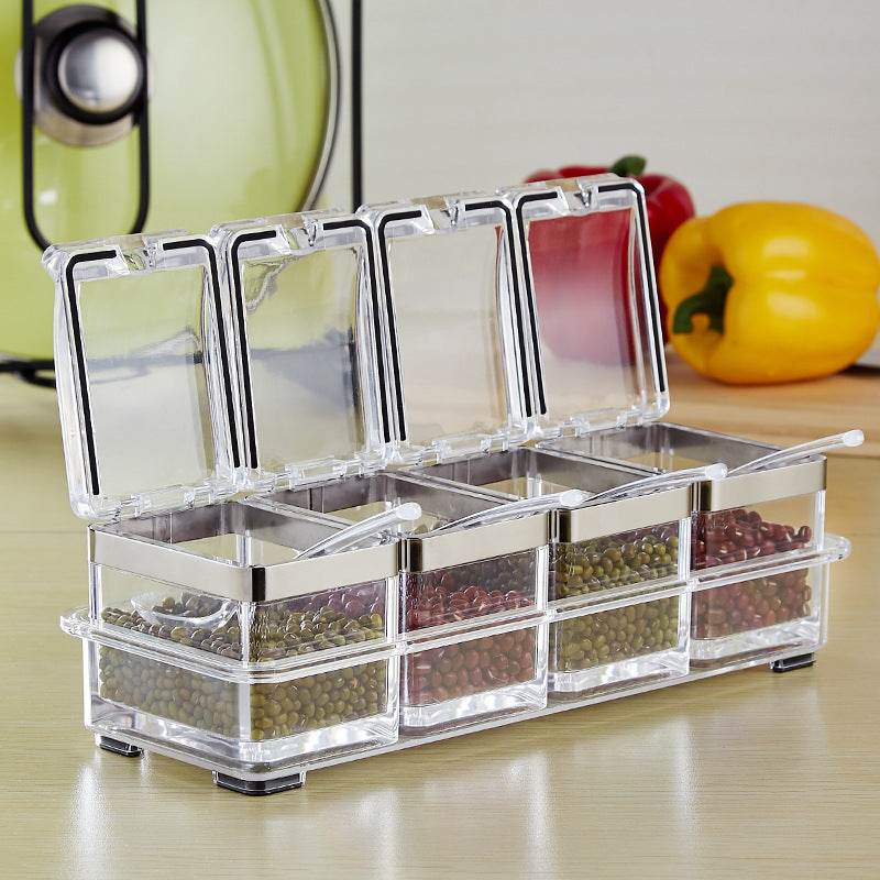 European acrylic seasoning box Stainless steel sealing ring transparent environmental condiment box suit kitchen supplies - Concordia Style Boutique