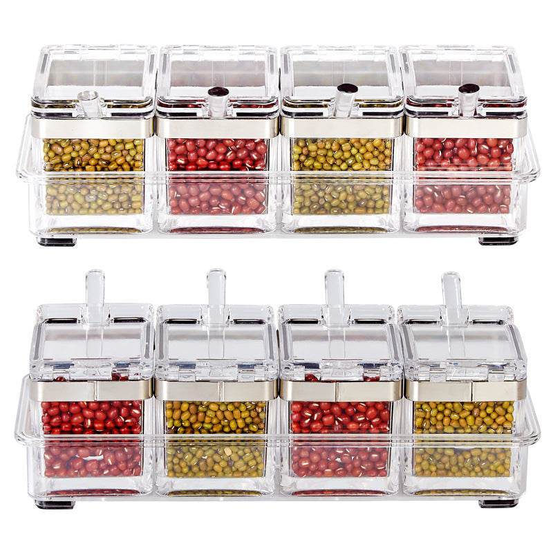 European acrylic seasoning box Stainless steel sealing ring transparent environmental condiment box suit kitchen supplies - Concordia Style Boutique