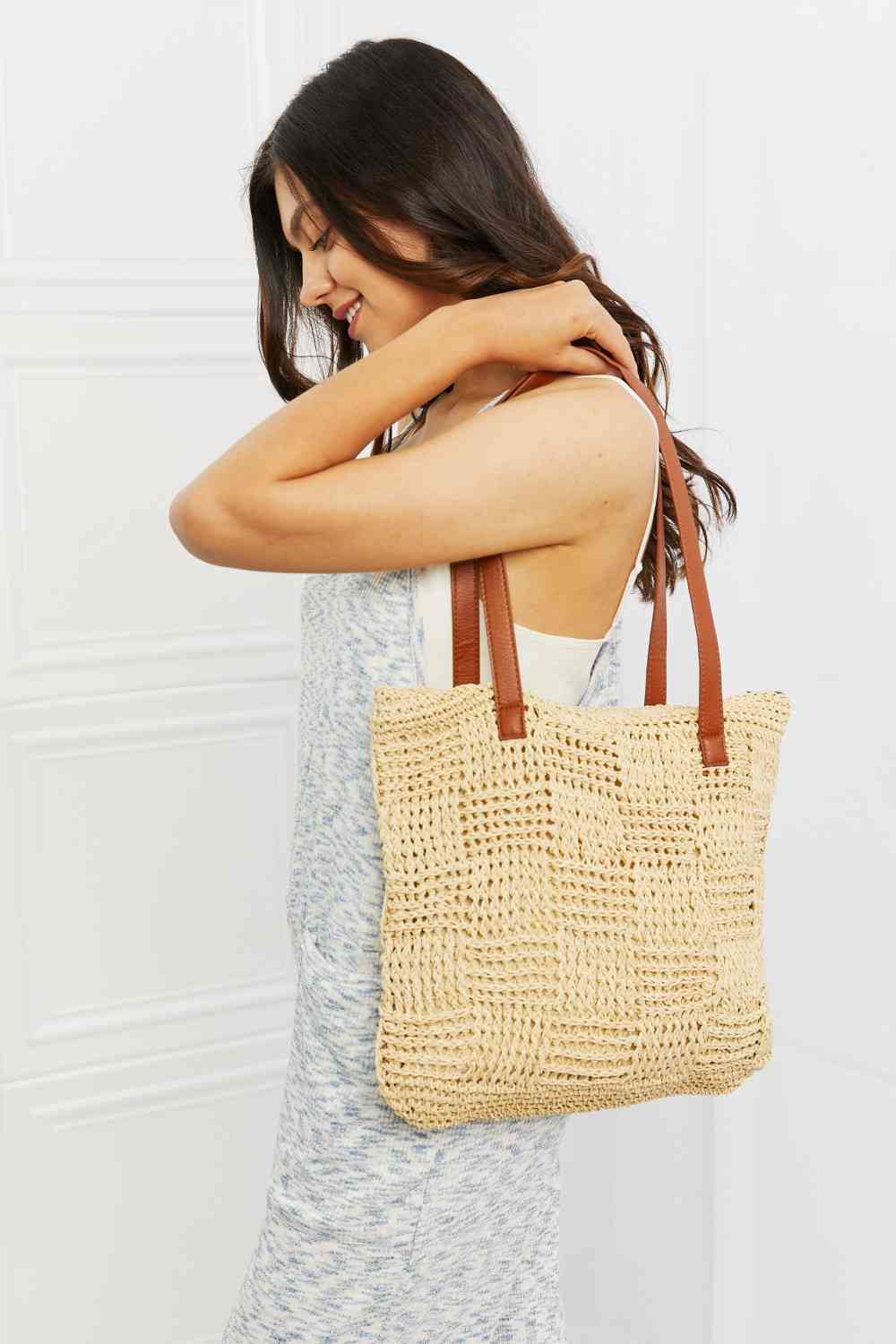 Fame Picnic Date Straw Tote Bag - Premium bag from Trendsi - Just $46.40! Shop now at Concordia Style Boutique