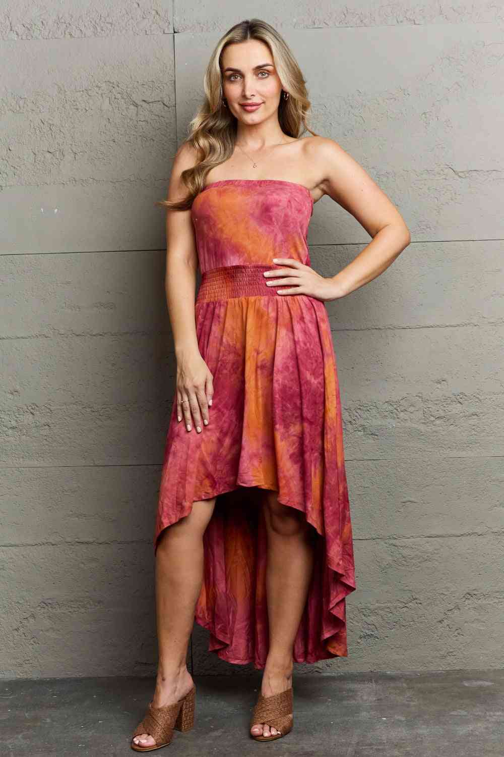 Ninexis In The Mix Sleeveless High Low Tie Dye Dress - Premium dress from Trendsi - Just $22.20! Shop now at Concordia Style Boutique