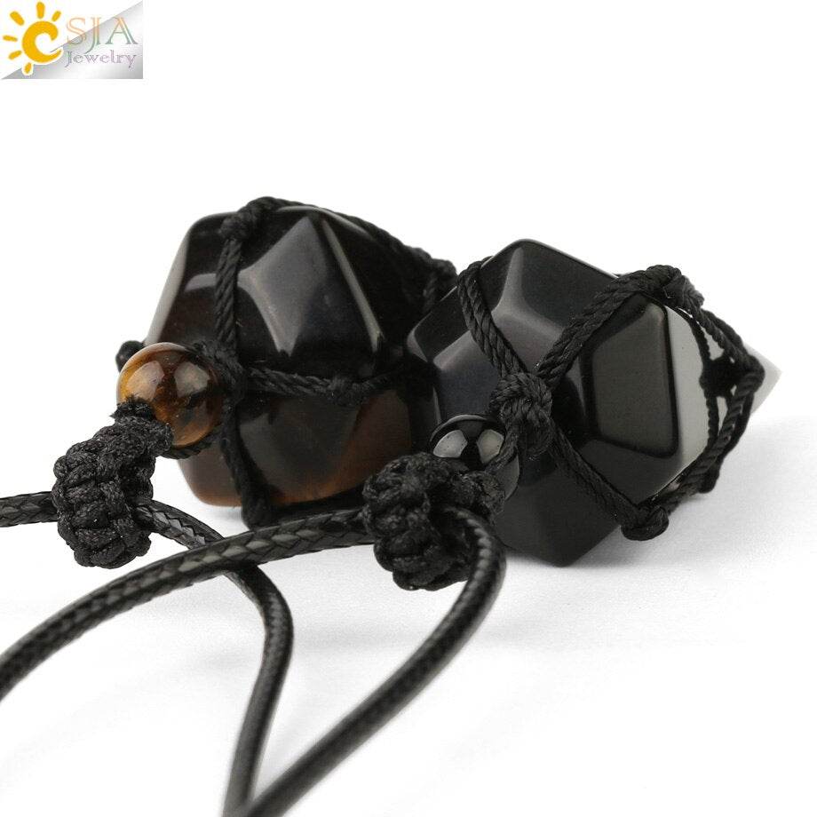 CSJA Natural Stone Cone Pendants Crystal Quartz Black Rope Wrapped Treatment Stones Necklace for Men Female Fashion Jewelry G173 - Concordia Style Boutique