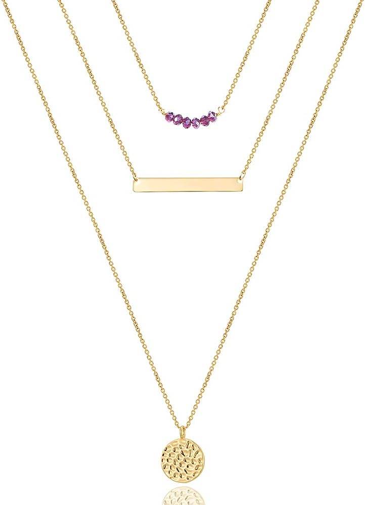 Turandoss Dainty Layered Choker Necklace, Handmade 14K Gold Plated Y Pendant Necklace Multilayer Bar Disc Necklace Adjustable Layering Choker Necklaces for Women - Concordia Style Boutique