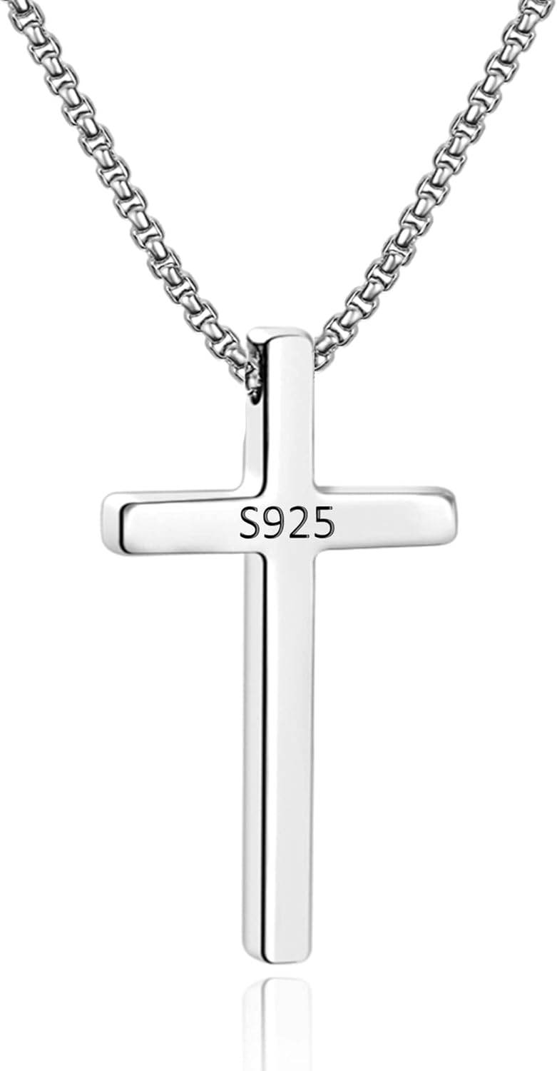 M MOOHAM Cross Necklace for Men, Silver Black Gold Stainless Steel Plain Cross Pendant Necklace for Men Box Chain 16-30 Inch - Concordia Style Boutique