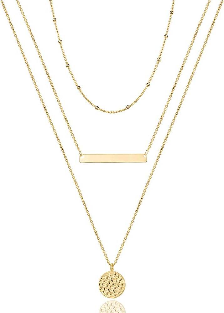 Turandoss Dainty Layered Choker Necklace, Handmade 14K Gold Plated Y Pendant Necklace Multilayer Bar Disc Necklace Adjustable Layering Choker Necklaces for Women - Concordia Style Boutique
