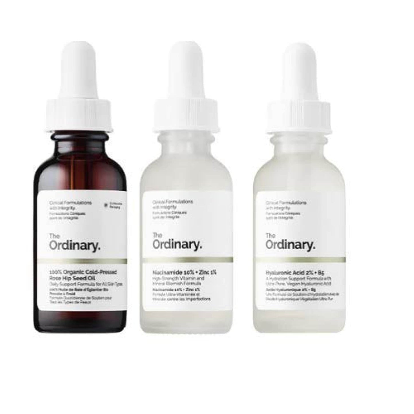 The Ordinary - 3 Bottles Face Serum Set! Hyaluronic Acid Serum, Rosehip Oil, And Niacinamide Serum - Hyaluronic Acid 2% + B5! Niacinamide 10% + Zinc 1% - Organic - Cold Pressed - Concordia Style Boutique