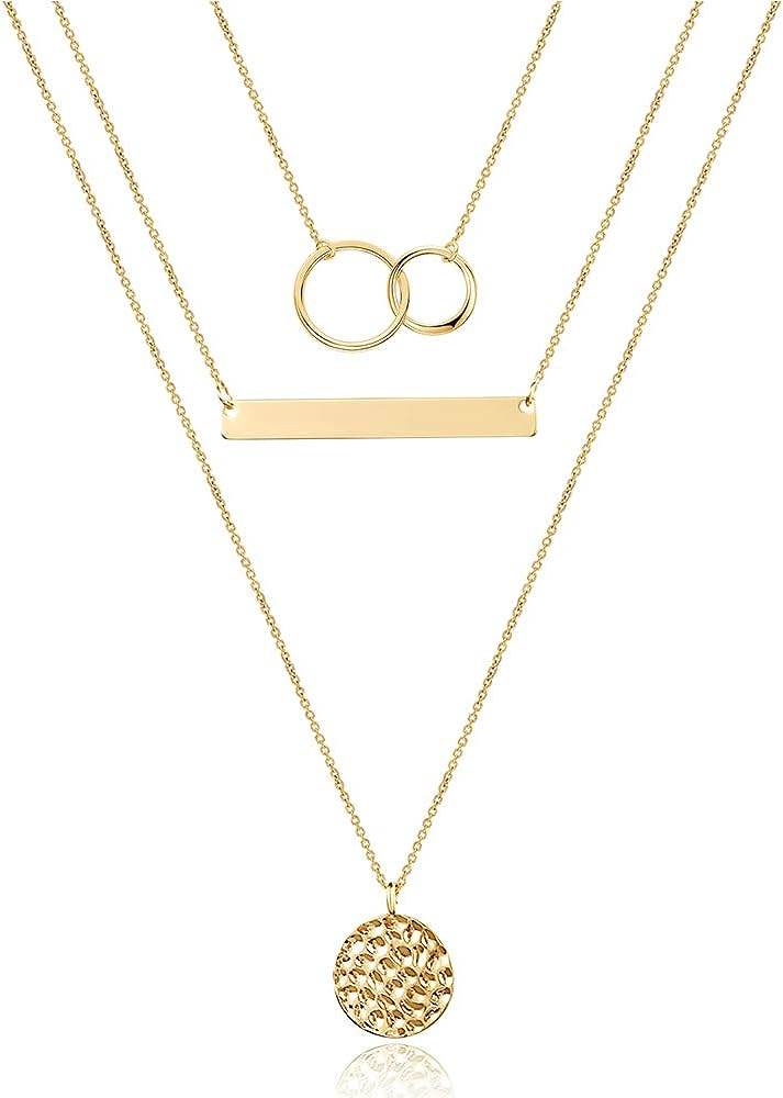 Turandoss Dainty Layered Choker Necklace, Handmade 14K Gold Plated Y Pendant Necklace Multilayer Bar Disc Necklace Adjustable Layering Choker Necklaces for Women - Concordia Style Boutique