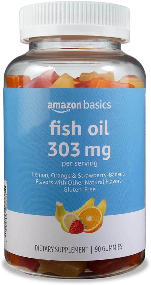 Amazon Basics Fish Oil 303 mg, Lemon, Orange & Strawberry-Banana flavors, 90 Gummies (2 per Serving), EPA and DHA Omega-3 fatty acids (Previously Solimo) - Concordia Style Boutique