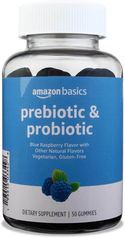 Amazon Basics Prebiotic & Probiotic Gummies, 2 Billion CFU, Blue Raspberry, 50 Count (2 per Serving) (Previously Solimo) - Concordia Style Boutique