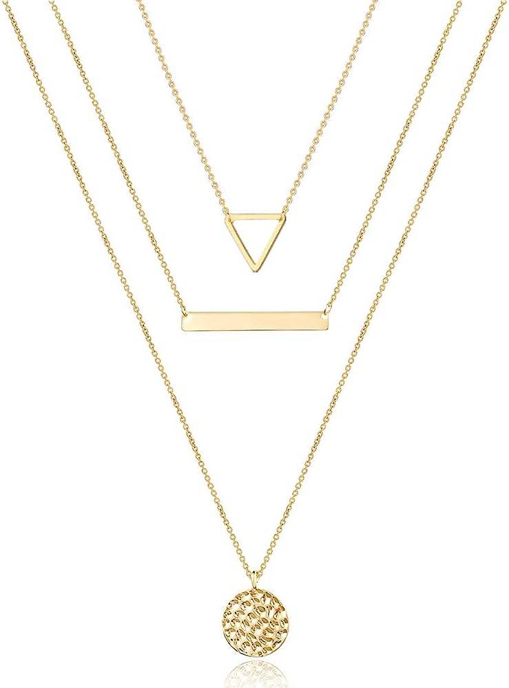 Turandoss Dainty Layered Choker Necklace, Handmade 14K Gold Plated Y Pendant Necklace Multilayer Bar Disc Necklace Adjustable Layering Choker Necklaces for Women - Concordia Style Boutique