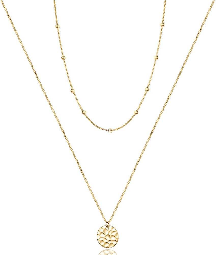 Turandoss Dainty Layered Choker Necklace, Handmade 14K Gold Plated Y Pendant Necklace Multilayer Bar Disc Necklace Adjustable Layering Choker Necklaces for Women - Concordia Style Boutique