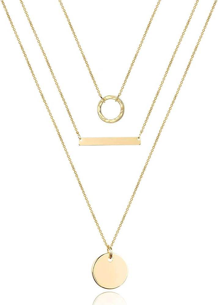 Turandoss Dainty Layered Choker Necklace, Handmade 14K Gold Plated Y Pendant Necklace Multilayer Bar Disc Necklace Adjustable Layering Choker Necklaces for Women - Concordia Style Boutique