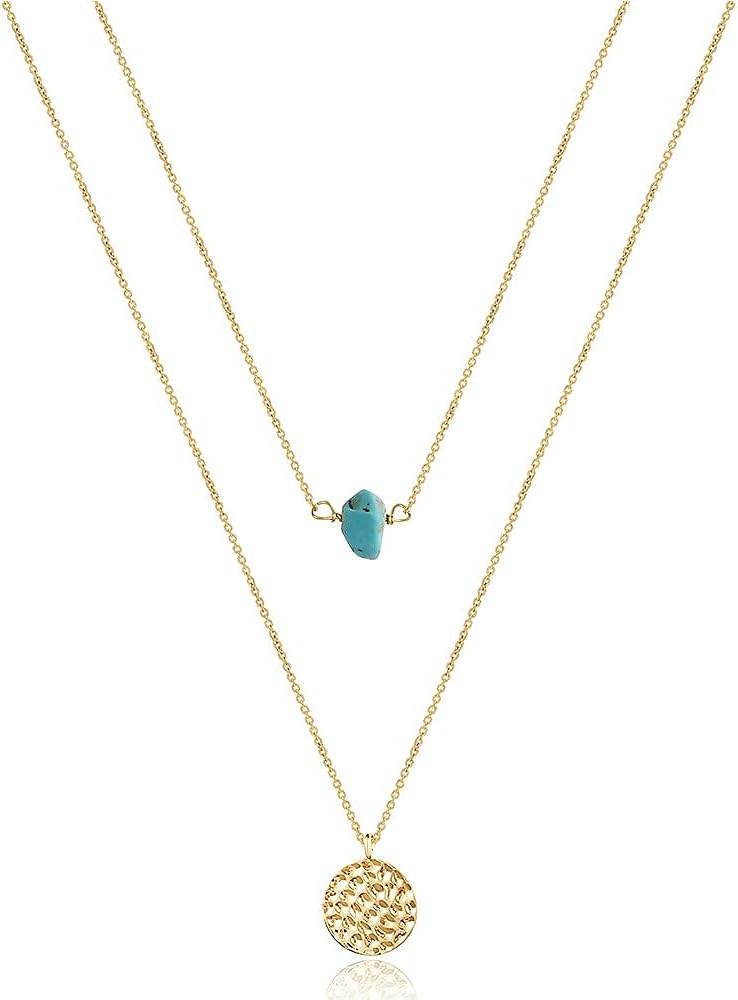 Turandoss Dainty Layered Choker Necklace, Handmade 14K Gold Plated Y Pendant Necklace Multilayer Bar Disc Necklace Adjustable Layering Choker Necklaces for Women - Concordia Style Boutique