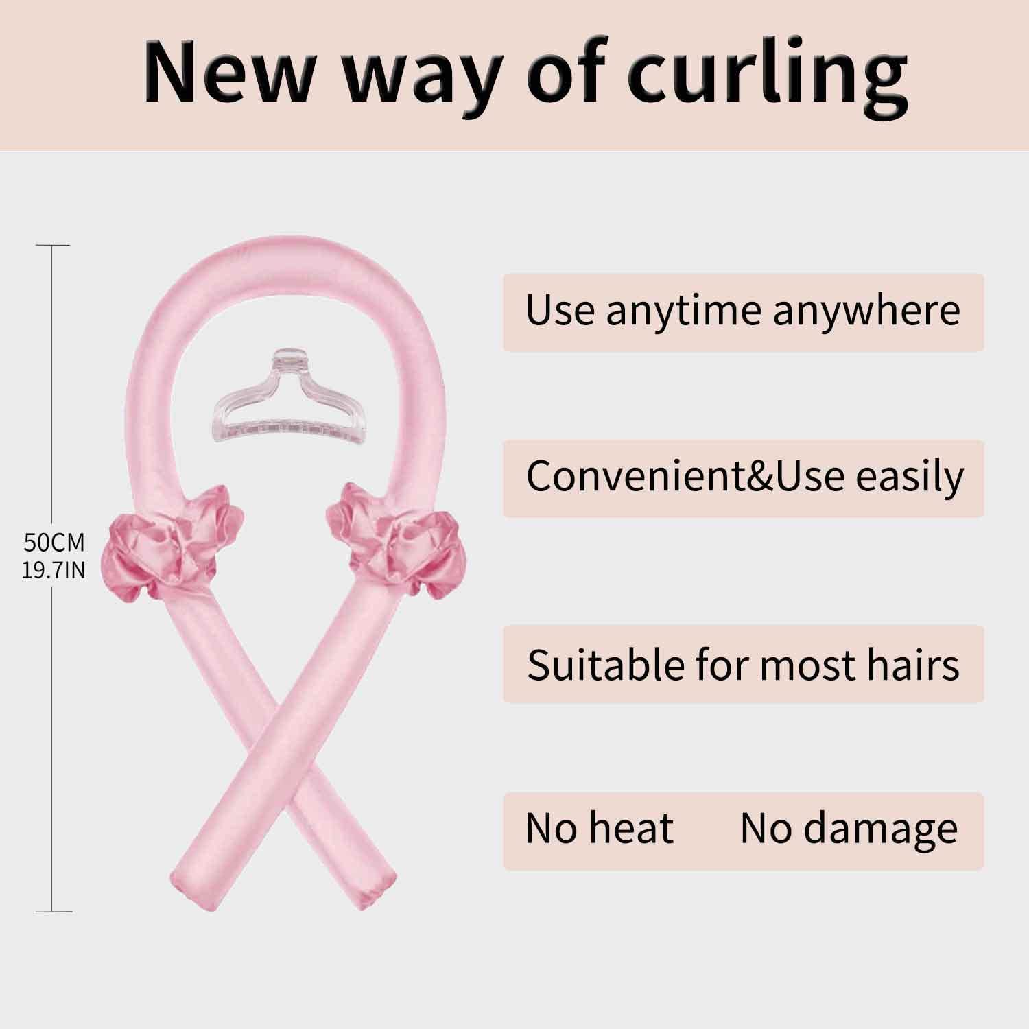 Satin Heatless Hair Curler,Hair Rollers for Curls with Claw Clip,Soft Rubber Curling Rod Headband,Heatless Set Sleep in Overnight (Pink) - Concordia Style Boutique