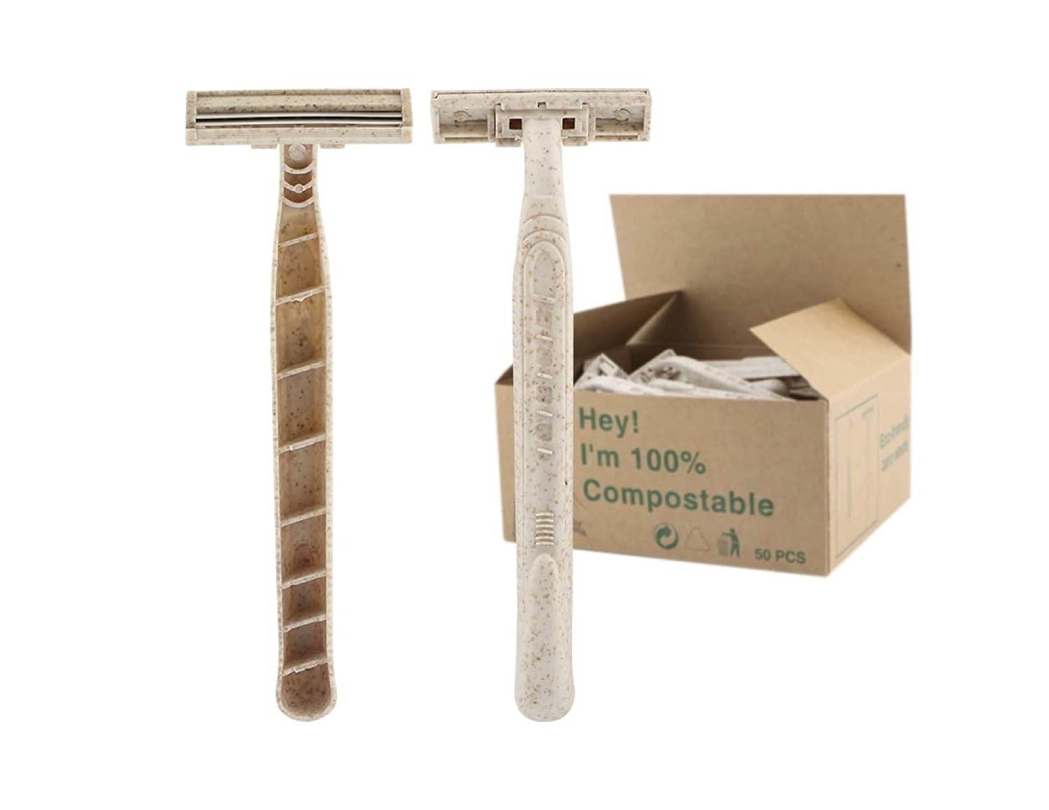 Generic Eco-Friendly Razor | Disposable | Recycled Material | Men & Women Shaving Razor | Twin Blade | Biodegradable Wheat Straw, 50 Count (Pack of 1) - Concordia Style Boutique