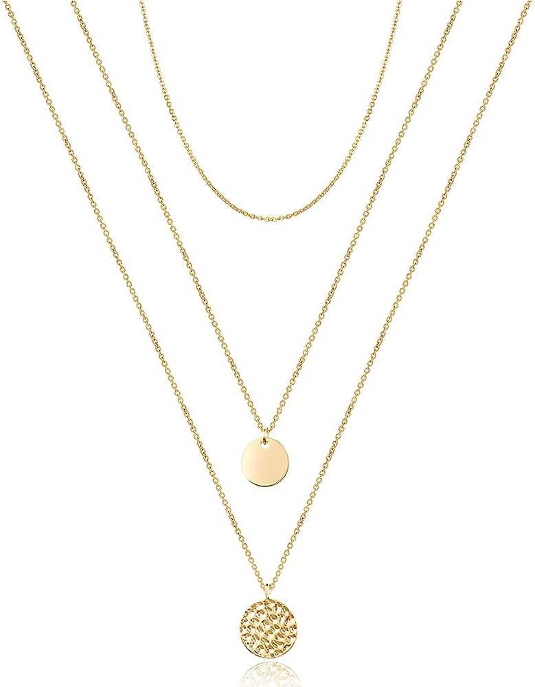Turandoss Dainty Layered Choker Necklace, Handmade 14K Gold Plated Y Pendant Necklace Multilayer Bar Disc Necklace Adjustable Layering Choker Necklaces for Women - Concordia Style Boutique
