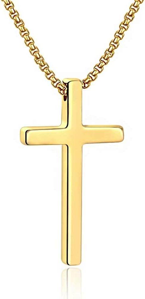 M MOOHAM Cross Necklace for Men, Silver Black Gold Stainless Steel Plain Cross Pendant Necklace for Men Box Chain 16-30 Inch - Concordia Style Boutique