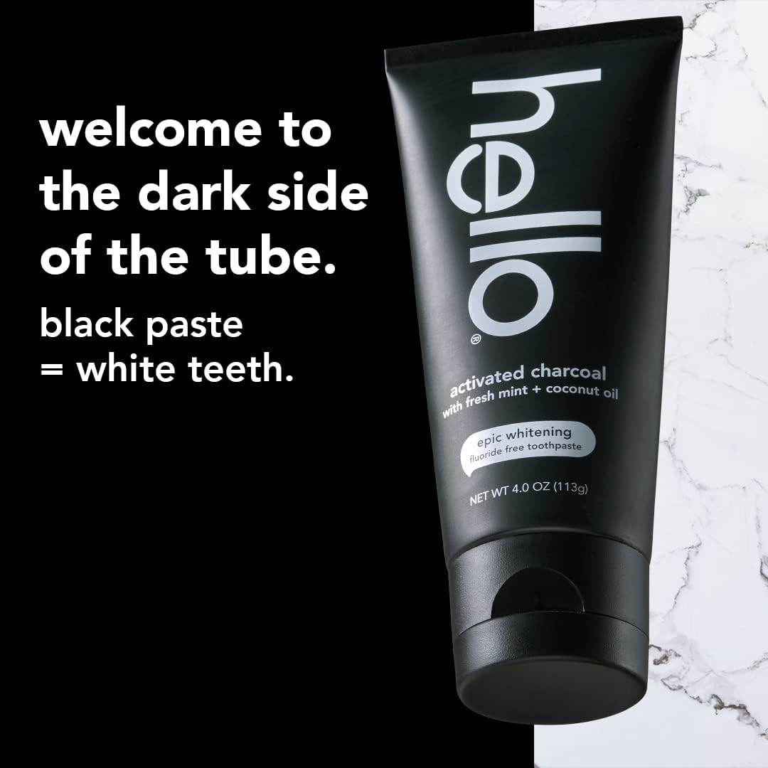 Hello Activated Charcoal Epic Teeth Whitening Fluoride Free Toothpaste, Fresh Mint and Coconut Oil, Vegan, SLS Free, Gluten Free and Peroxide Free, 4 Ounce - Concordia Style Boutique