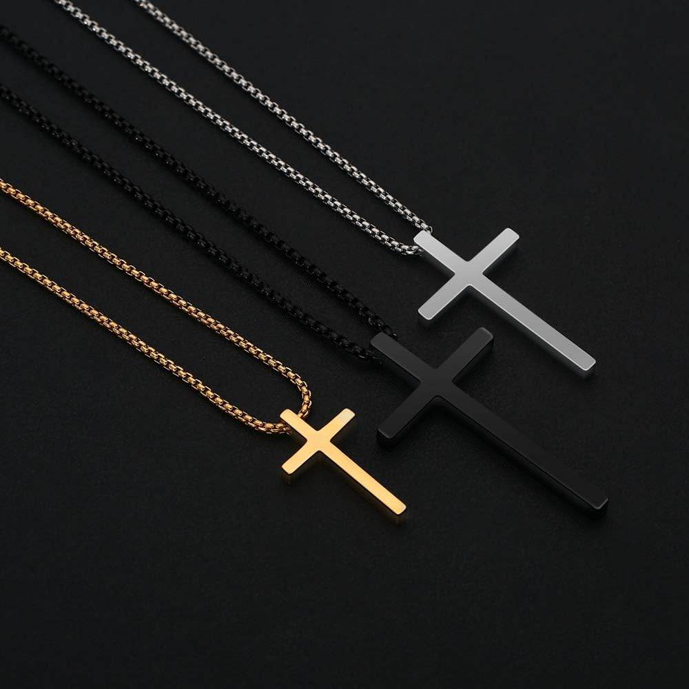 M MOOHAM Cross Necklace for Men, Silver Black Gold Stainless Steel Plain Cross Pendant Necklace for Men Box Chain 16-30 Inch - Concordia Style Boutique
