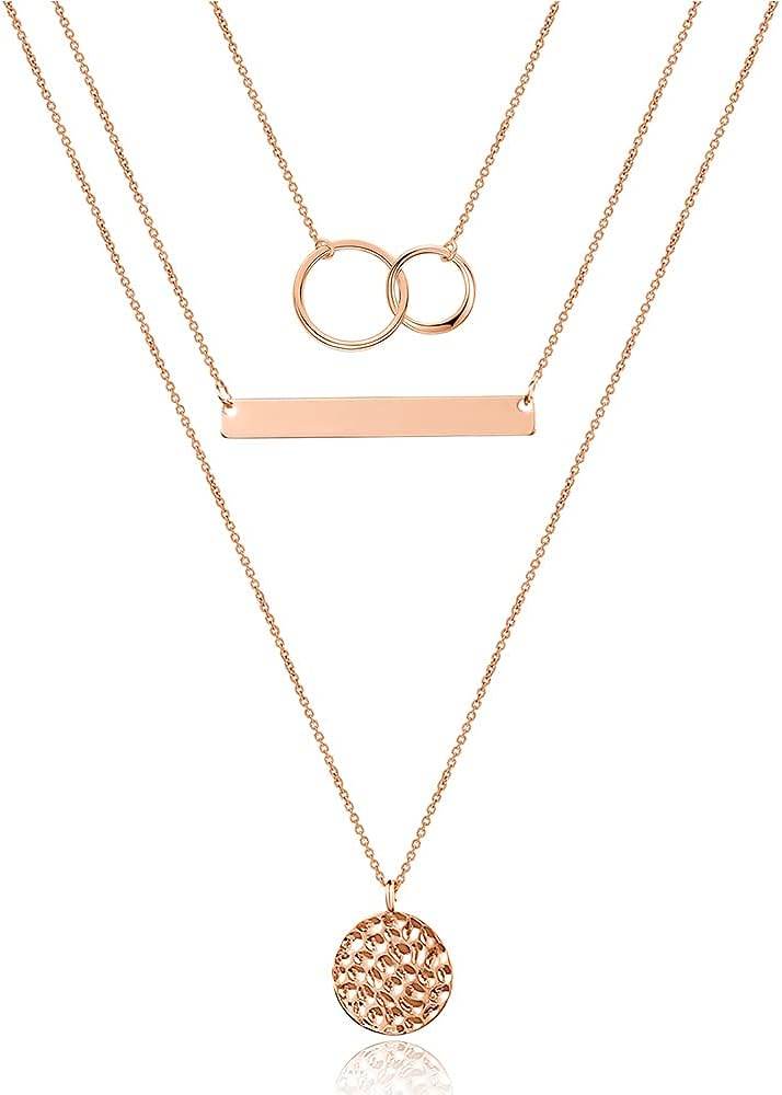 Turandoss Dainty Layered Choker Necklace, Handmade 14K Gold Plated Y Pendant Necklace Multilayer Bar Disc Necklace Adjustable Layering Choker Necklaces for Women - Concordia Style Boutique