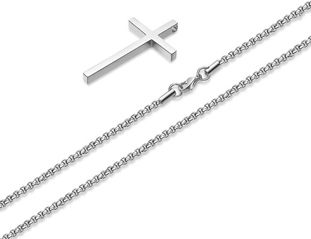 M MOOHAM Cross Necklace for Men, Silver Black Gold Stainless Steel Plain Cross Pendant Necklace for Men Box Chain 16-30 Inch - Concordia Style Boutique