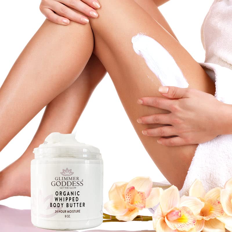 GLIMMER GODDESS Organic Whipped Body Butter - Unscented, Vegan, Cruelty-Free, 24 hour Hydration, Reduces Stretch Marks, Great for Eczema and all Skin Types, Baby Friendly, Organic Ingredients 8 oz - Premium Body Butters from Concordia Style Boutique - Just $31! Shop now at Concordia Style Boutique