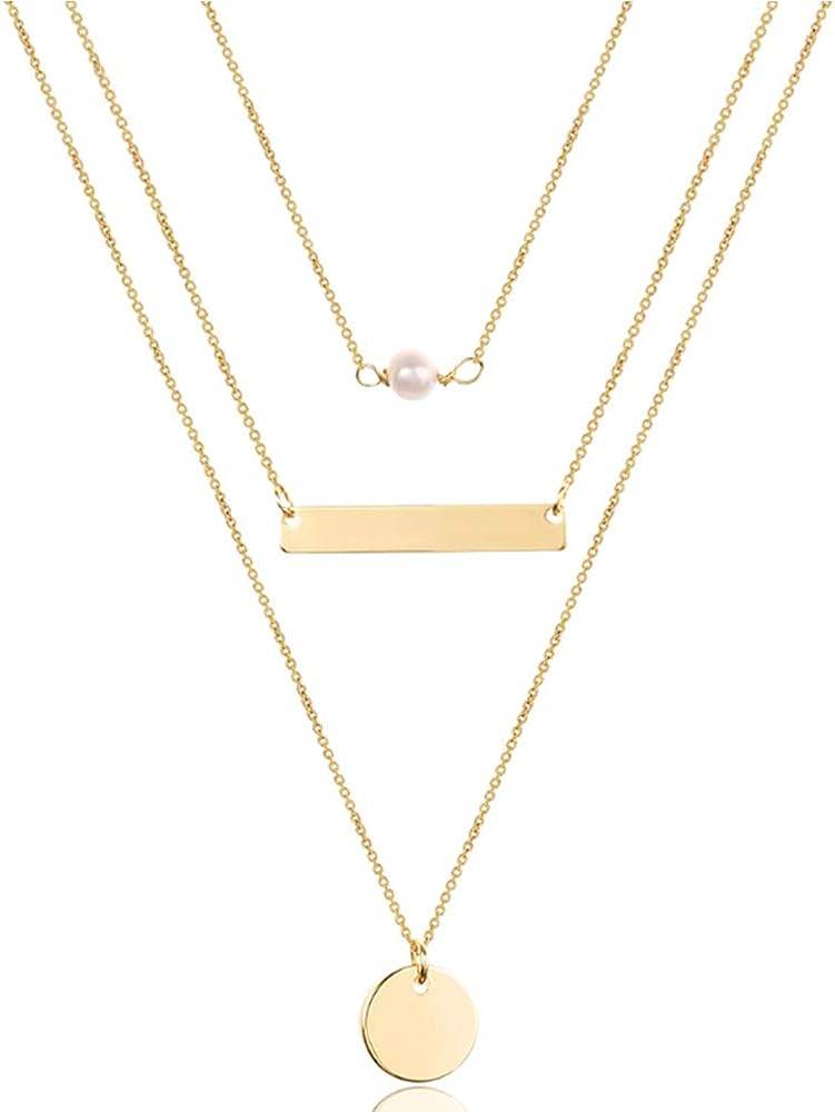 Turandoss Dainty Layered Choker Necklace, Handmade 14K Gold Plated Y Pendant Necklace Multilayer Bar Disc Necklace Adjustable Layering Choker Necklaces for Women - Concordia Style Boutique