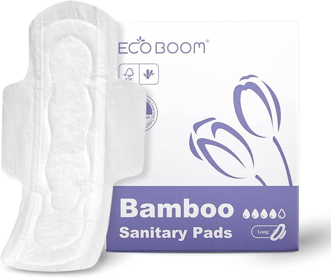 Bamboo Viscose Sanitary Pads with Wings 100% Natural Sanitary Pads Chlorine and Fragrance Free Heavy Absorbency Sanitary Napkins for Women 8 Count - Concordia Style Boutique