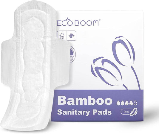 Bamboo Viscose Sanitary Pads with Wings 100% Natural Sanitary Pads Chlorine and Fragrance Free Heavy Absorbency Sanitary Napkins for Women 8 Count - Concordia Style Boutique