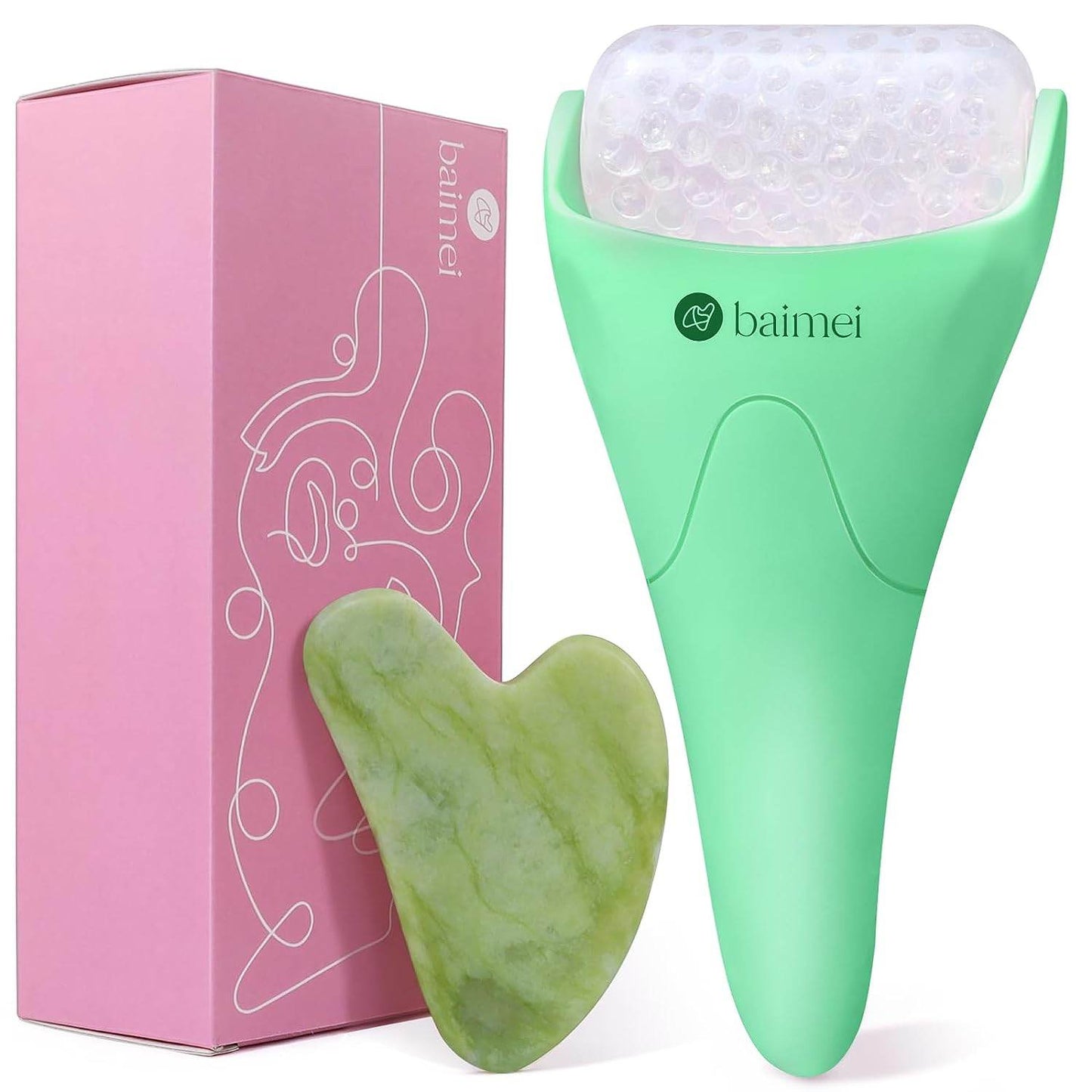 Ice Roller and Gua Sha Facial Tools, Skin Care Tools for Face Reduces Puffiness, Self Care Gift for Men Women - Green - Concordia Style Boutique