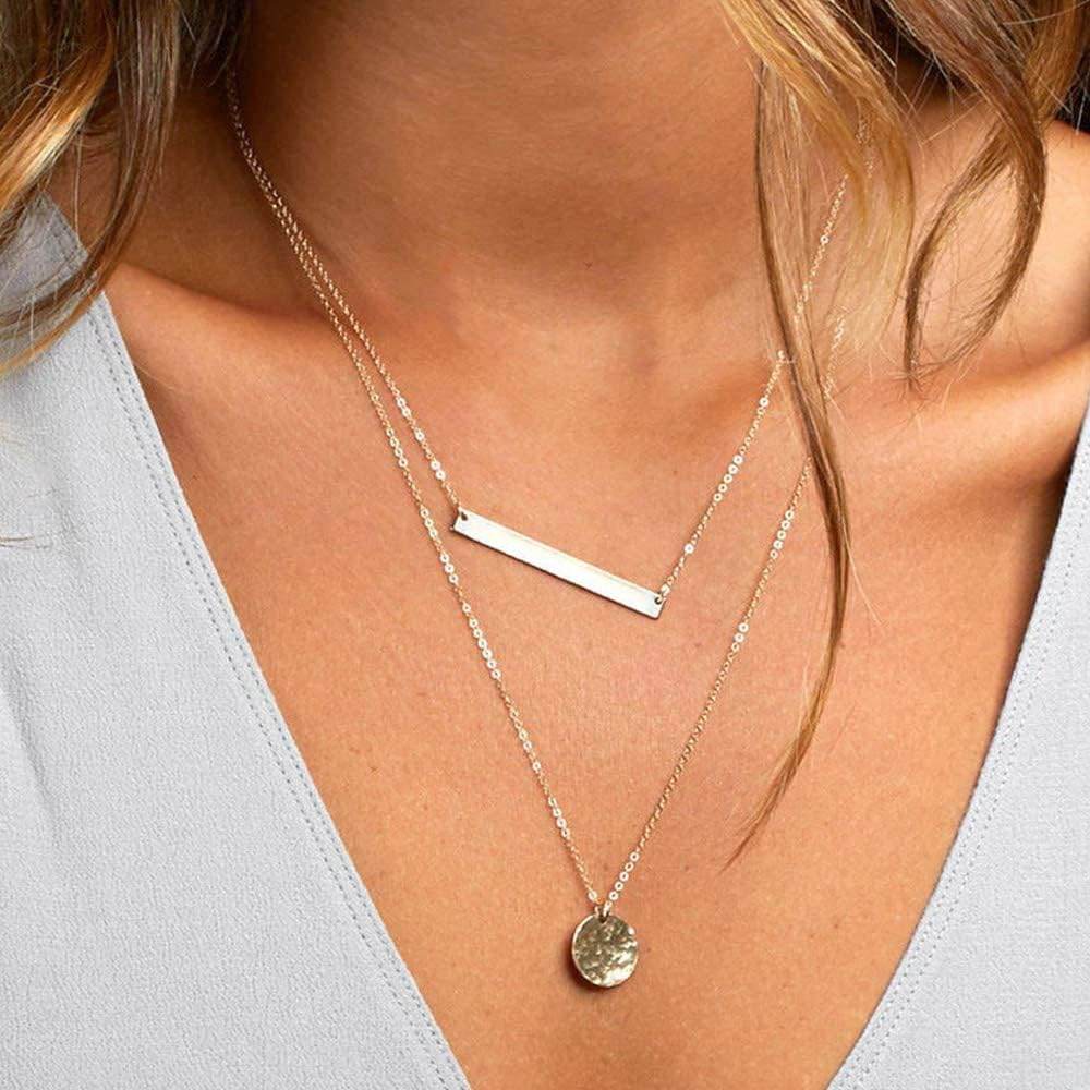 Turandoss Dainty Layered Choker Necklace, Handmade 14K Gold Plated Y Pendant Necklace Multilayer Bar Disc Necklace Adjustable Layering Choker Necklaces for Women - Concordia Style Boutique