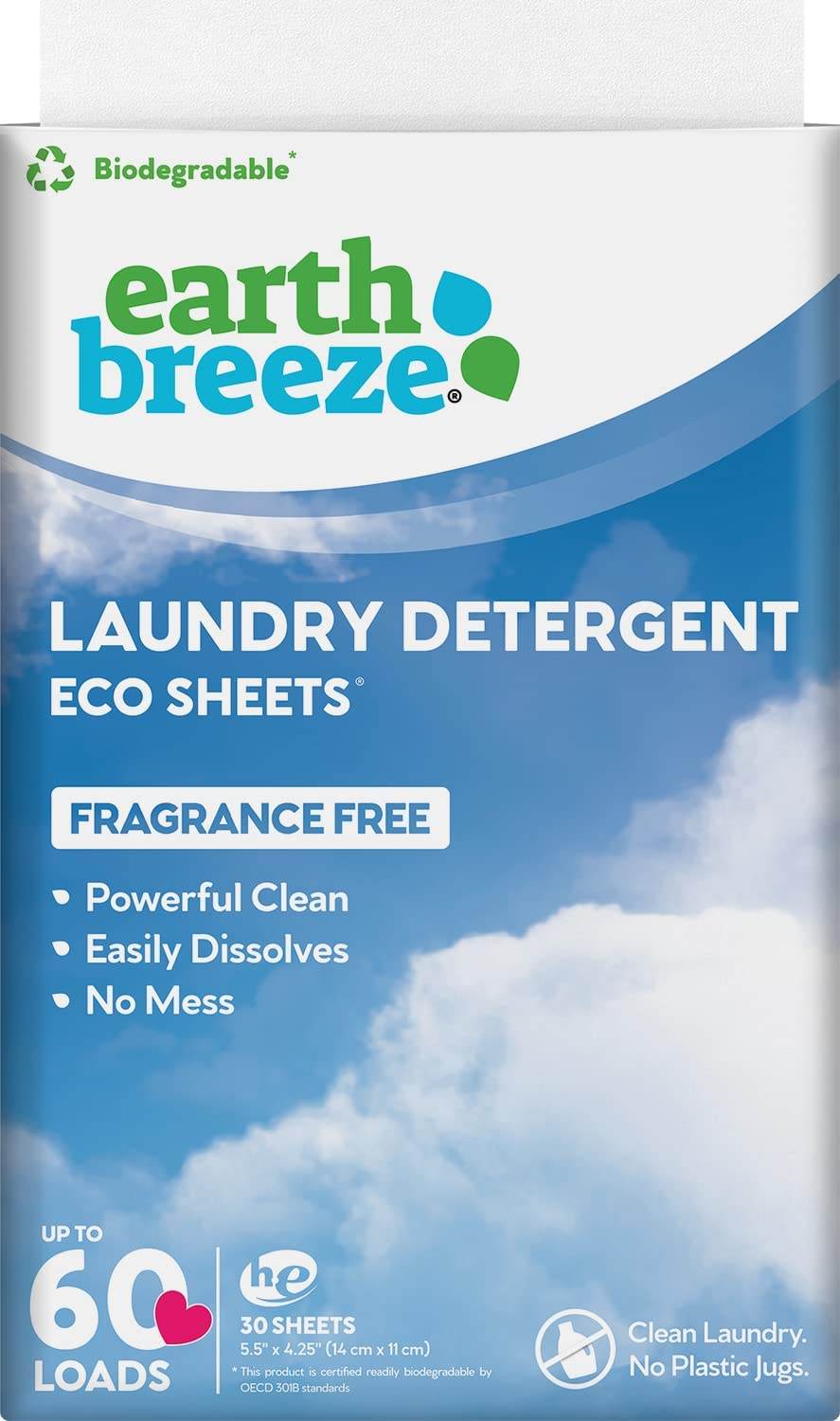 Earth Breeze Laundry Detergent Sheets - Fresh Scent - No Plastic Jug (60 Loads) 30 Sheets, Liquidless Technology… - Concordia Style Boutique
