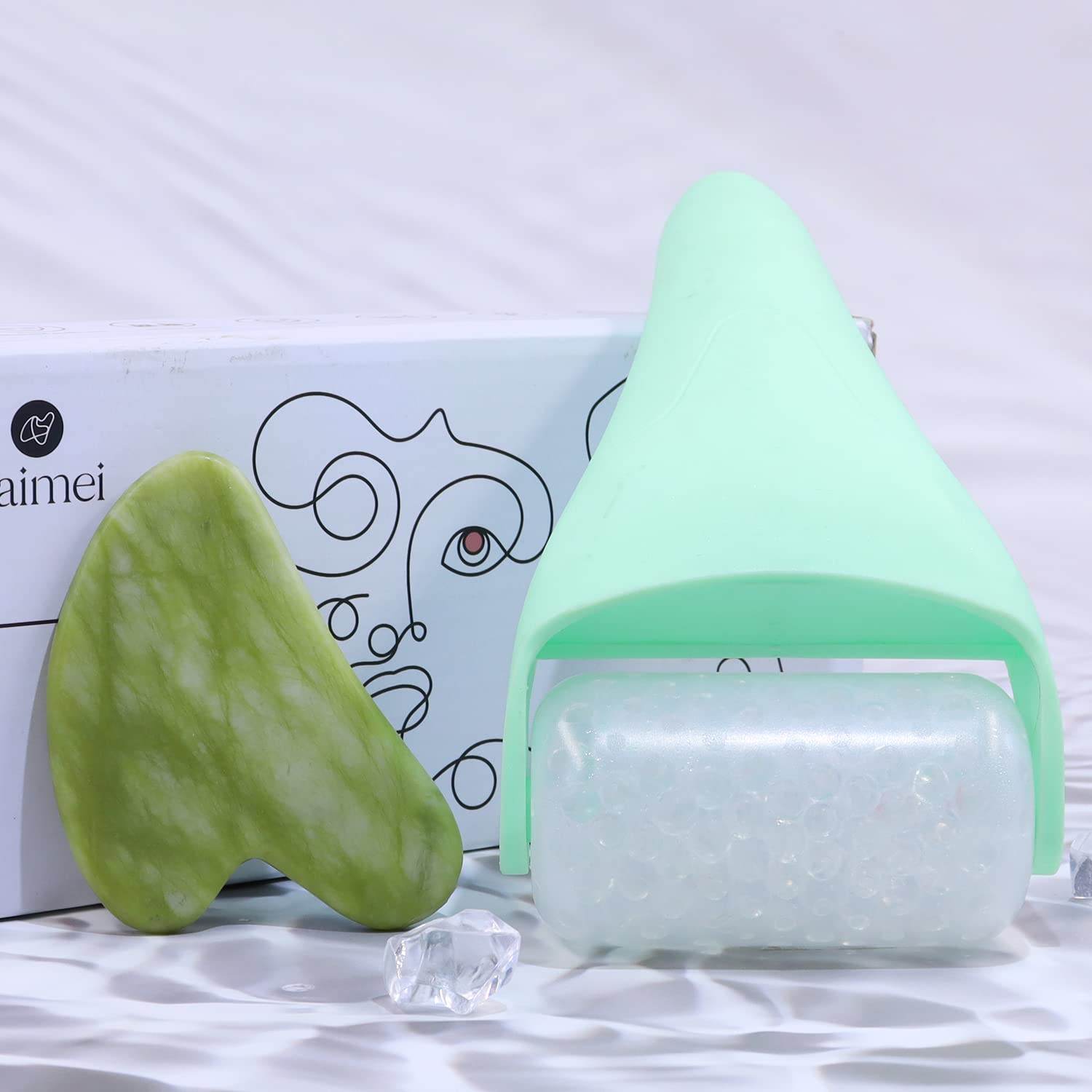 Ice Roller and Gua Sha Facial Tools, Skin Care Tools for Face Reduces Puffiness, Self Care Gift for Men Women - Green - Concordia Style Boutique