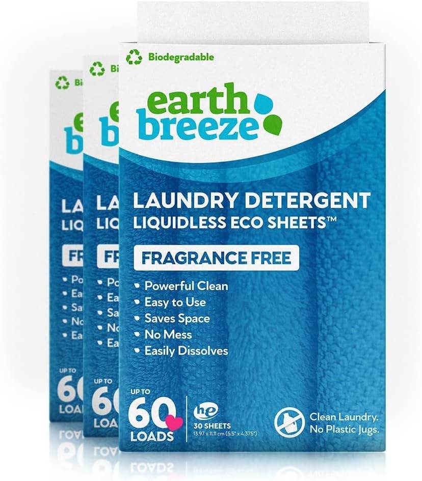 Earth Breeze Laundry Detergent Sheets - Fresh Scent - No Plastic Jug (60 Loads) 30 Sheets, Liquidless Technology… - Concordia Style Boutique