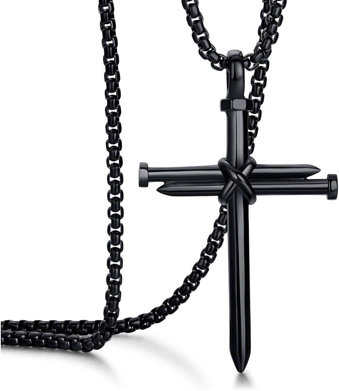 Rehoboth Men's Stainless Steel Nail Cross Pendant Necklace with 24 Inch Chain Polished Black Gold Silver - Concordia Style Boutique