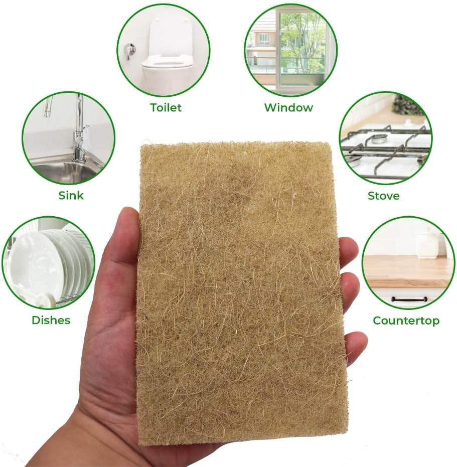 Natural Scouring Pads 10 Pack- Dish Scrubber Non-Scratch Sisal Cleaning Scrub Pads, Eco-Friendly Glass Coconut Fiber Kitchen Scrubbers for Pans and Pots, Compostable, Biodegradable (10 Pack) - Concordia Style Boutique