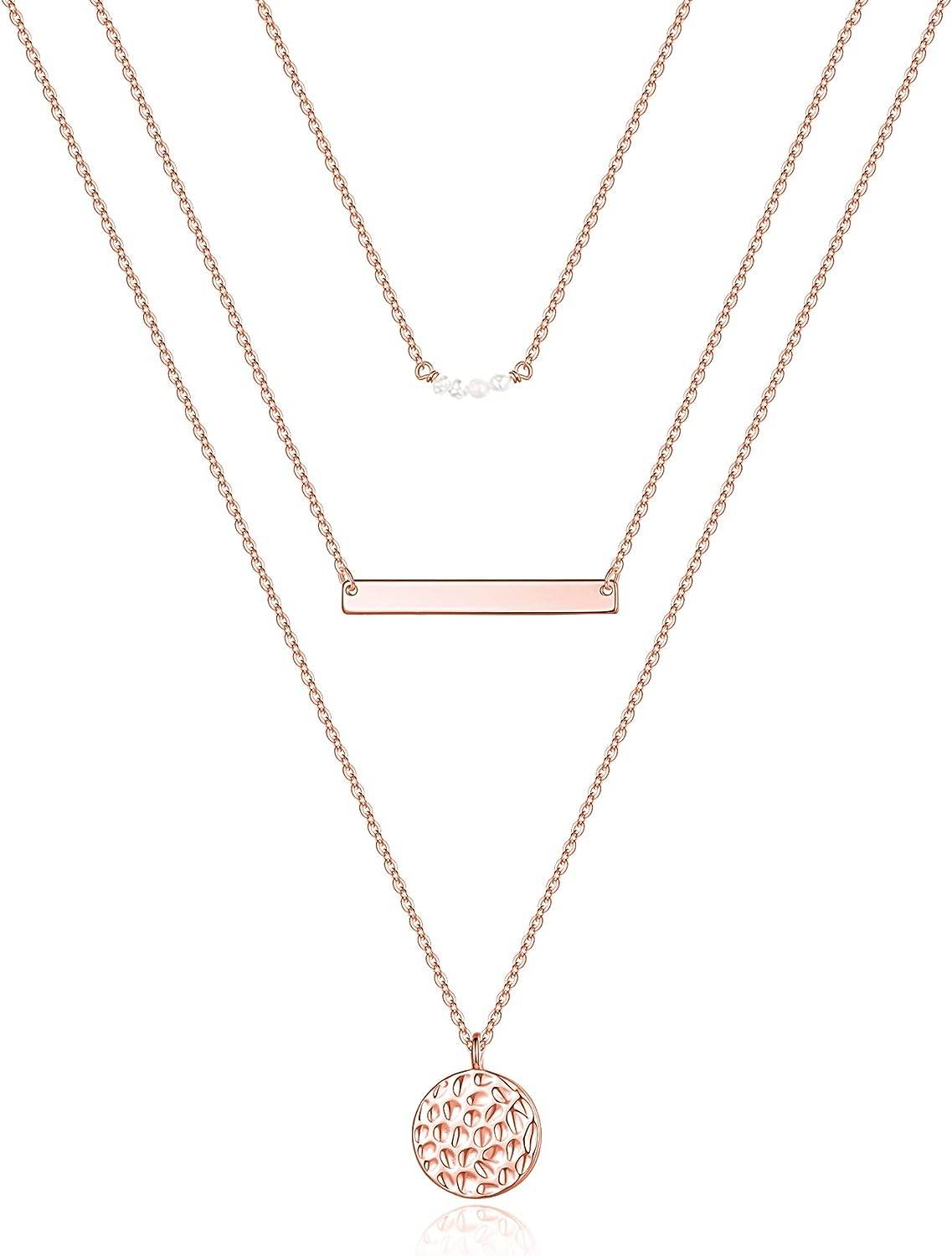Turandoss Dainty Layered Choker Necklace, Handmade 14K Gold Plated Y Pendant Necklace Multilayer Bar Disc Necklace Adjustable Layering Choker Necklaces for Women - Concordia Style Boutique