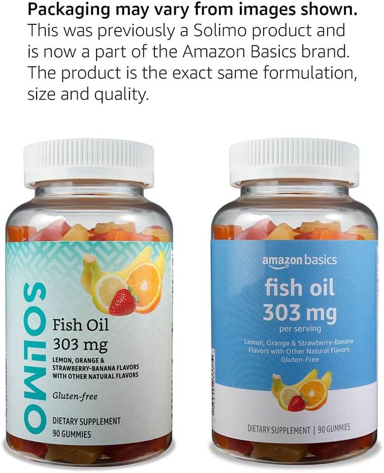Amazon Basics Fish Oil 303 mg, Lemon, Orange & Strawberry-Banana flavors, 90 Gummies (2 per Serving), EPA and DHA Omega-3 fatty acids (Previously Solimo) - Concordia Style Boutique