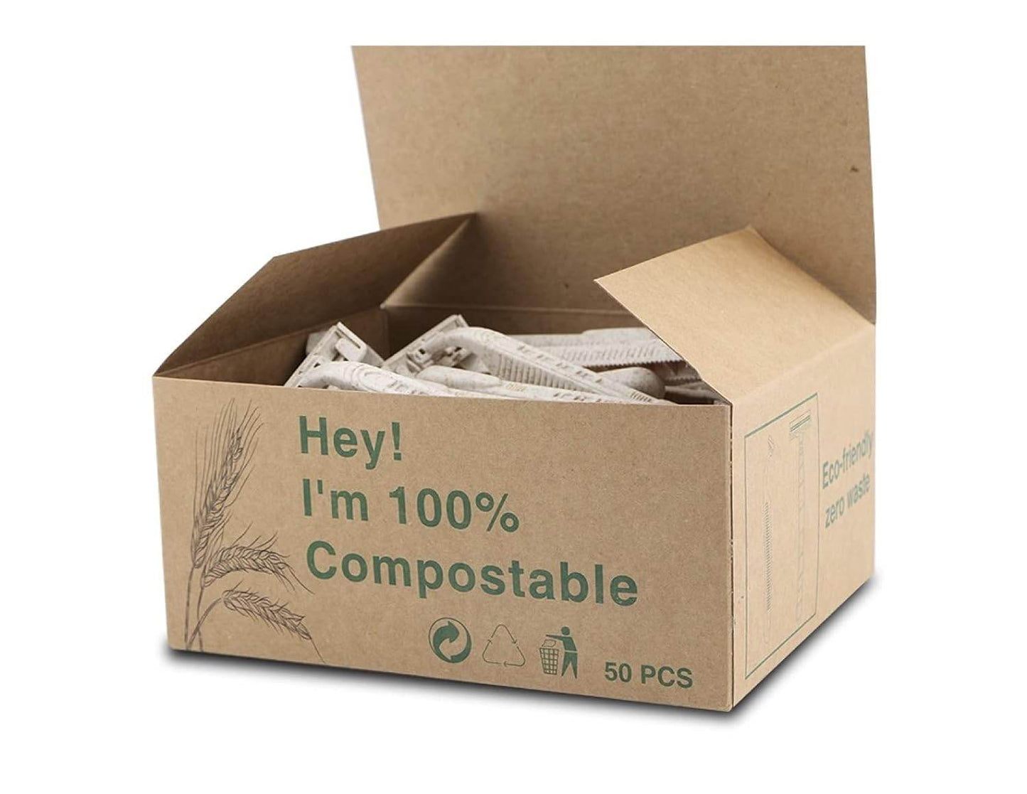 Generic Eco-Friendly Razor | Disposable | Recycled Material | Men & Women Shaving Razor | Twin Blade | Biodegradable Wheat Straw, 50 Count (Pack of 1) - Concordia Style Boutique