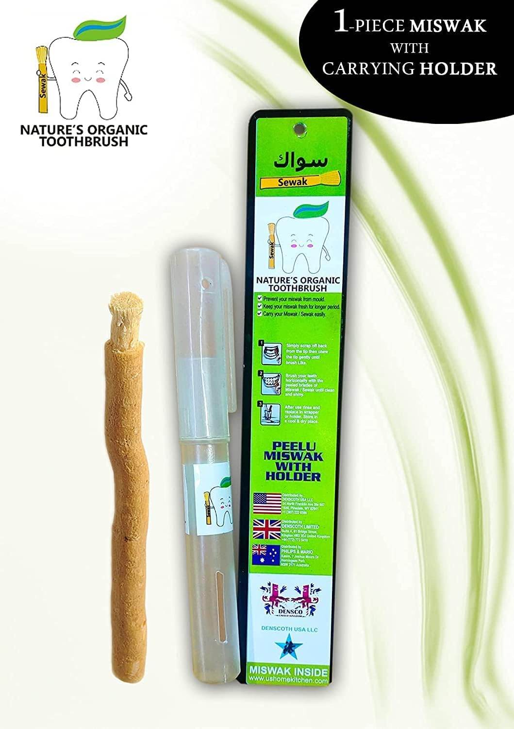 Miswak Sticks for Teeth | Sewak Natural Toothbrush | Siwak Organic Wooden Tooth Brush Oral Teeth Whitener with Holder | Vacuum Sealed مسواك by GENDA (1 Pack) - Concordia Style Boutique