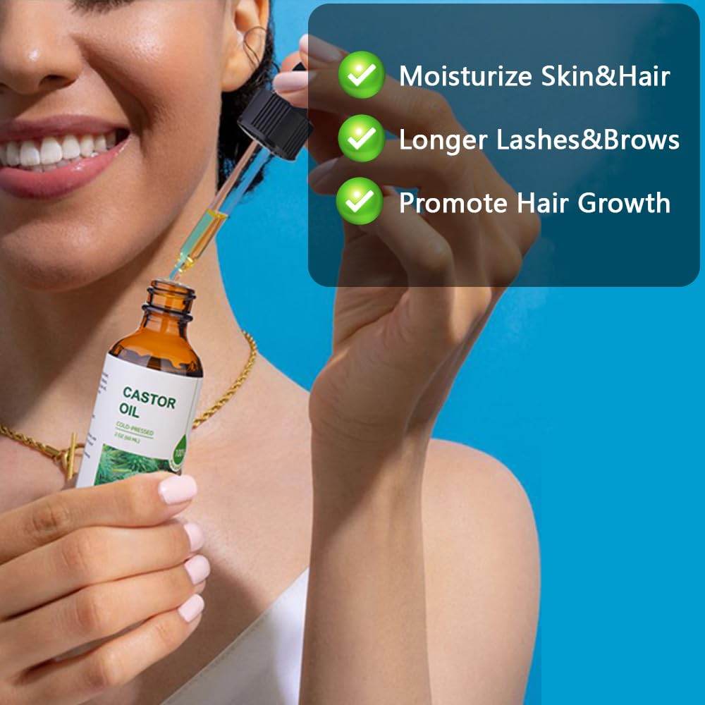Castor Oil Organic Cold Pressed Unrefined(2oz),100% Pure Natural Jamaican Black Castor Oil for Hair Growth, eyelashes and eyebrows,Skin Moisturizer & Hair Treatment Starter Kit - Concordia Style Boutique