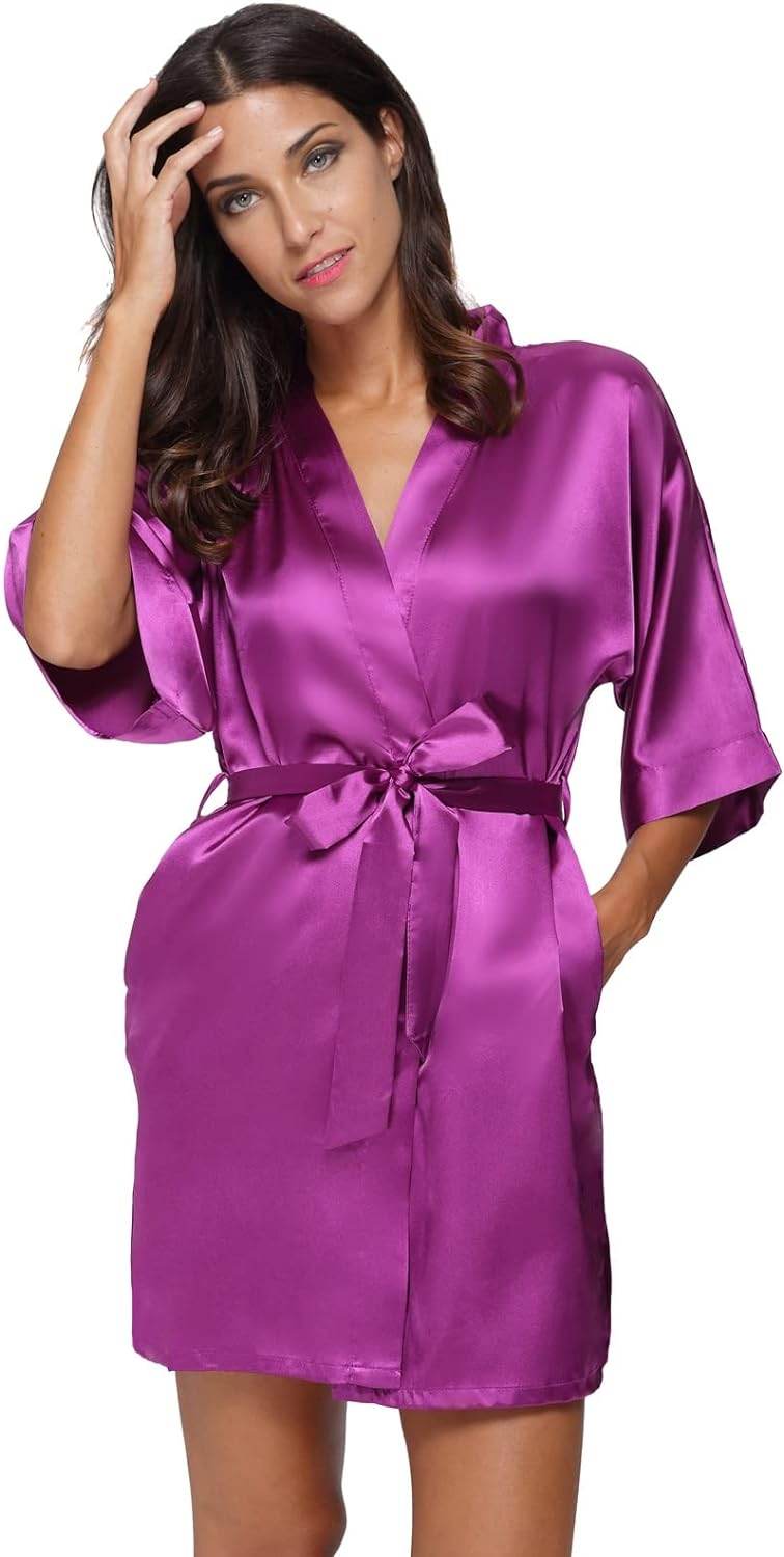 The Bund Women's Satin Robes Bride Bridesmaid Lace Short Silk Wedding Party Lightweight Bathrobe Soft Sleepwear S-XXXL - Concordia Style Boutique