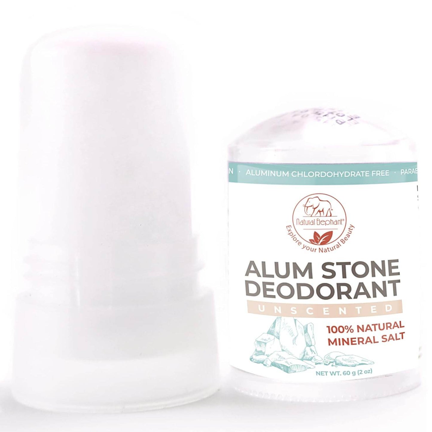 Natural Elephant Alum Stone Deodorant Stick 60g (2 oz) Natural Unscented Aluminum Free Salt Stone for Men and Women - Concordia Style Boutique