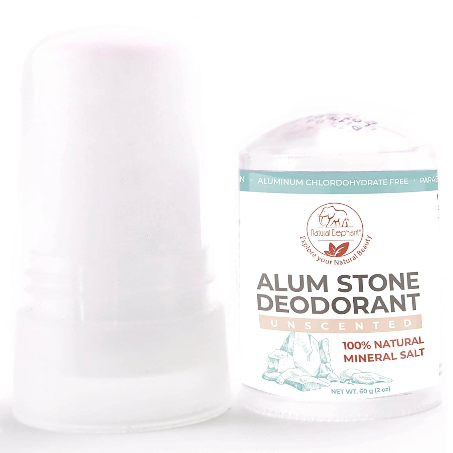 Natural Elephant Alum Stone Deodorant Stick 60g (2 oz) Natural Unscented Aluminum Free Salt Stone for Men and Women - Concordia Style Boutique