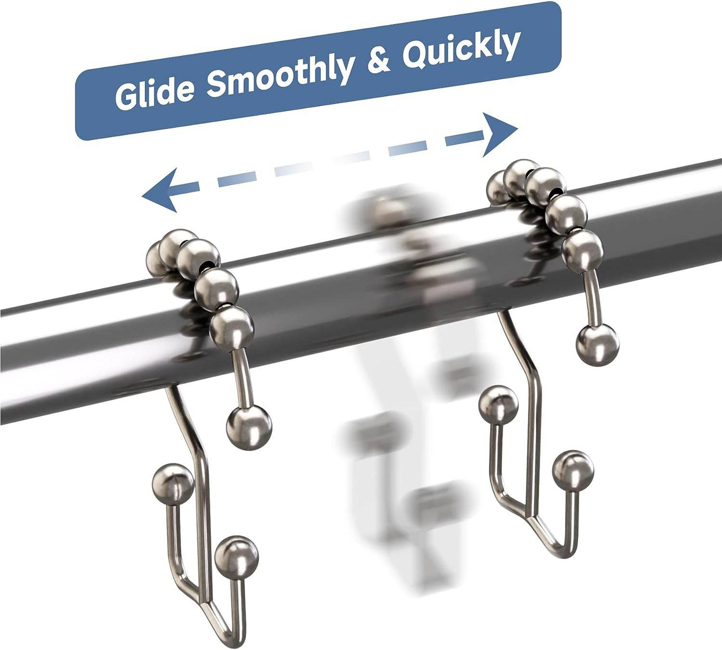 Shower Curtain Hooks, Shower Curtain Rings Rust Proof Metal Double Glide Shower Hooks Rings for Bathroom Shower Rods Curtains, Set of 12 Hooks - Nickel - Concordia Style Boutique