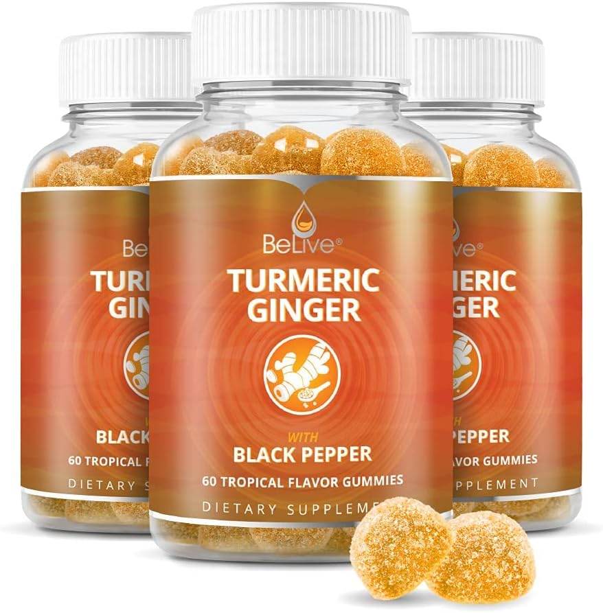 BeLive Turmeric Curcumin with Black Pepper & Ginger - 60 Gummies I Turmeric and Ginger Supplement for Immune Support, Healthy Skin, and Joint Health - Tropical Flavor - Concordia Style Boutique