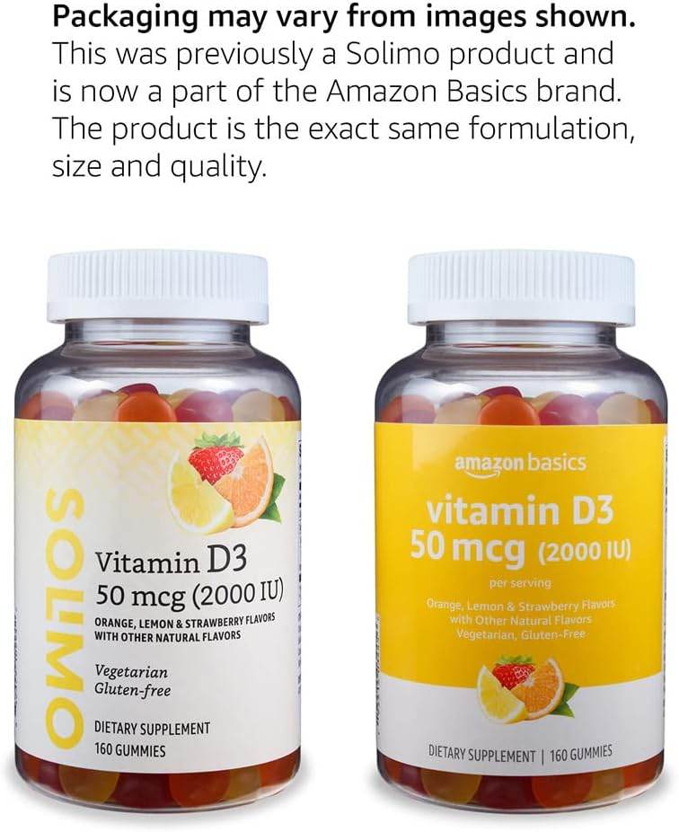 Amazon Basics Vitamin D3 2000 IU Gummies, Orange, Lemon & Strawberry, 160 Count (2 per Serving) (Previously Solimo) - Concordia Style Boutique