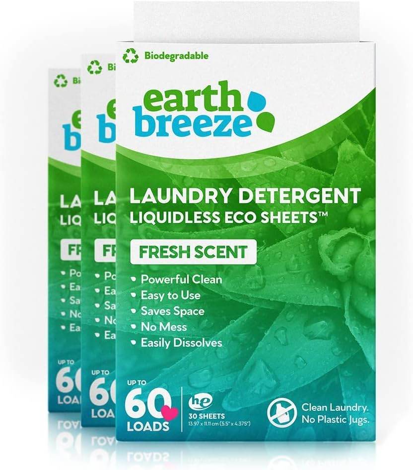 Earth Breeze Laundry Detergent Sheets - Fresh Scent - No Plastic Jug (60 Loads) 30 Sheets, Liquidless Technology… - Concordia Style Boutique
