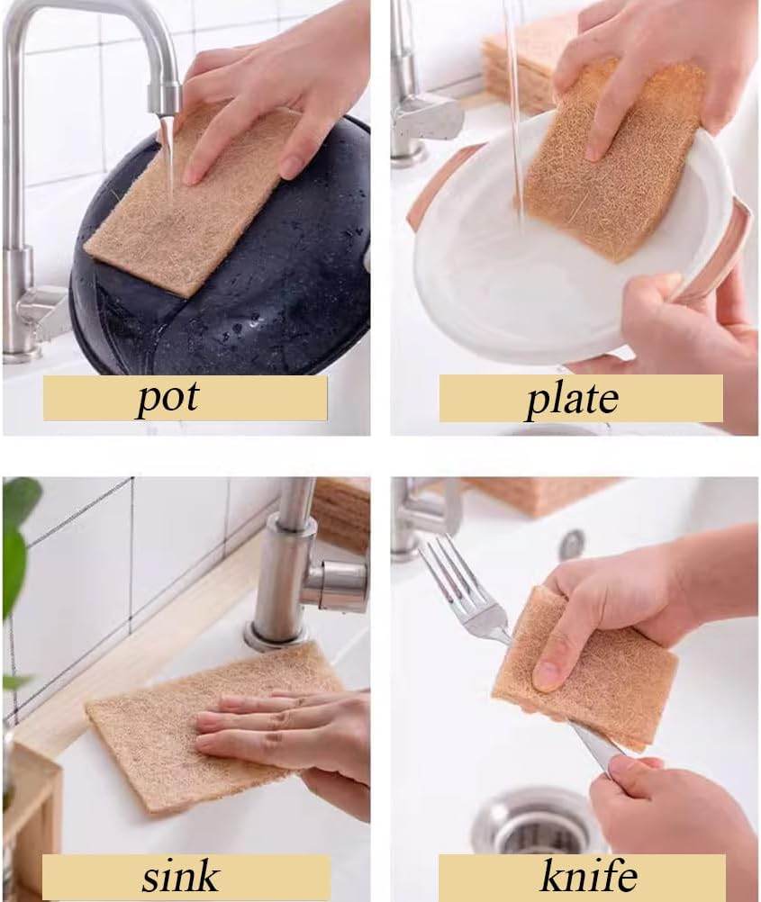Natural Scouring Pads 10 Pack- Dish Scrubber Non-Scratch Sisal Cleaning Scrub Pads, Eco-Friendly Glass Coconut Fiber Kitchen Scrubbers for Pans and Pots, Compostable, Biodegradable (10 Pack) - Concordia Style Boutique