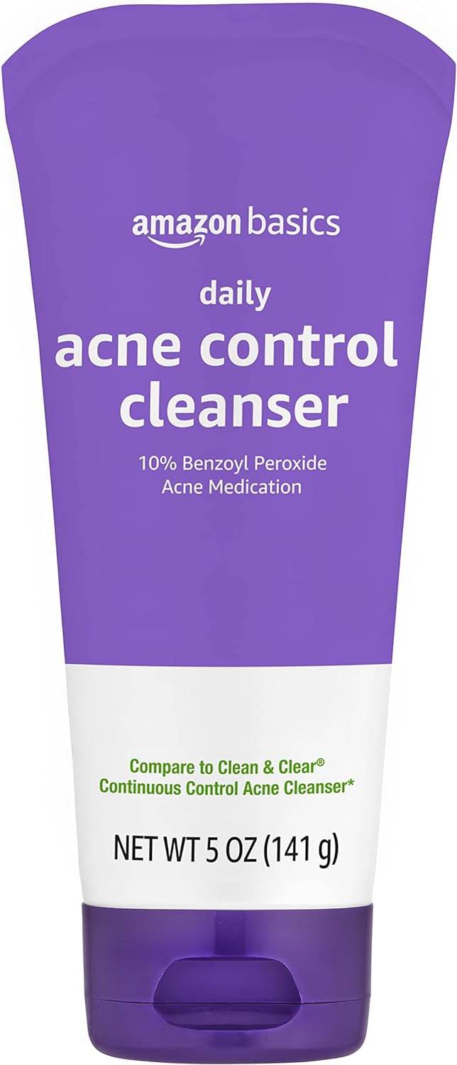 Amazon Basics Daily Acne Control Cleanser, Maximum Strength 10% Benzoyl Peroxide Acne Medication, Fragrance Free, 5 Ounce - Concordia Style Boutique